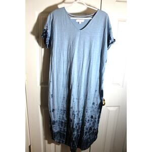 New Directions Blue V-Neck Tie Dye T-Shirt Midi Dress sz L
